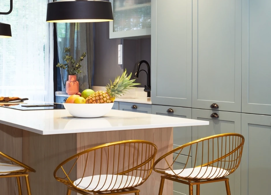 Blue denim en un comedor cocina