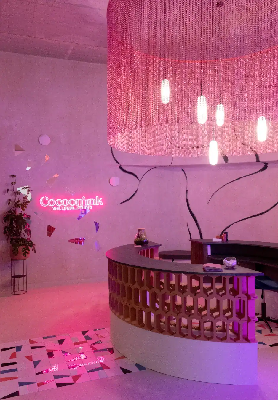 Detalle diseño interior Cocoon'ink — interiorismo comercial Barcelona