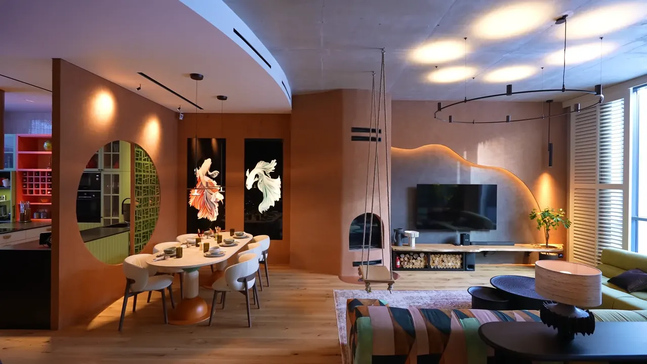 El mismo espacio terminado: salón comedor de la casa de Viktor Viden en Moscú